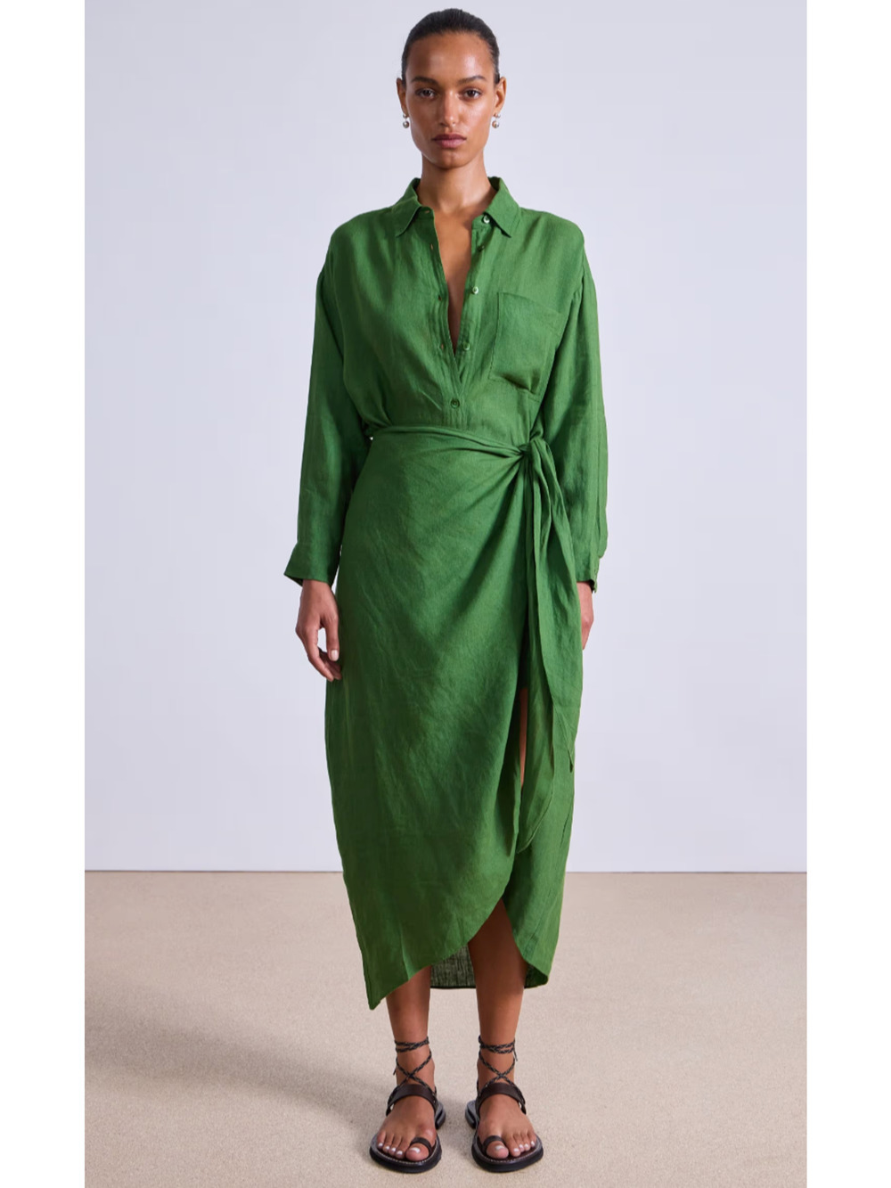 Apiece Apart Alessandra Sarong Shirt Dress in Green Size 12